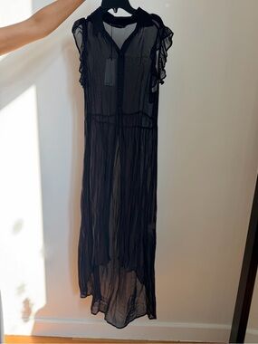 NEW Zara Black Sheer Ruffle Sleeve Dress